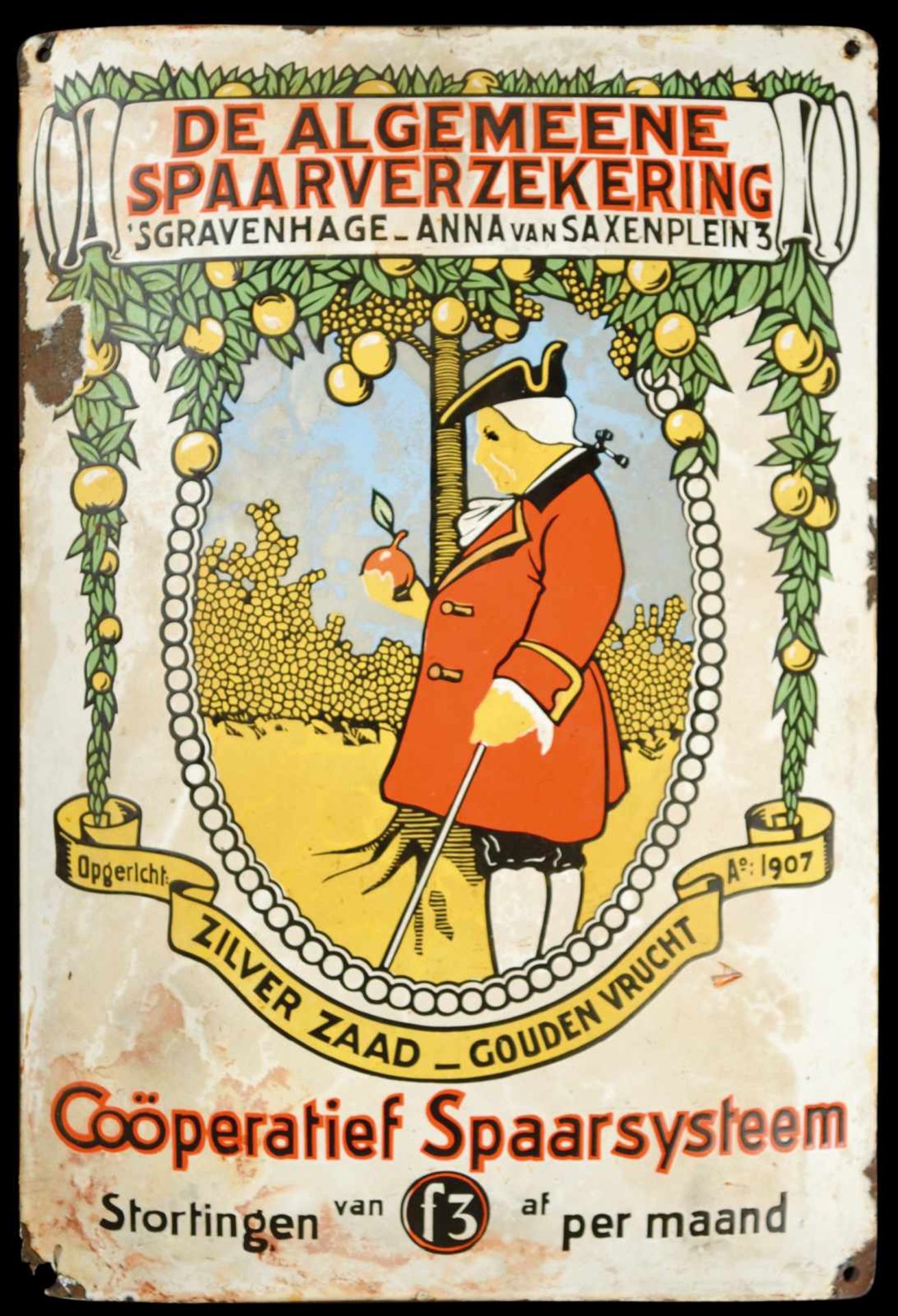 SPAARVERZEKERING (4) Emailschild, gewölbt, schabloniert, Niederlande um 1910, 33 x 50 cm,