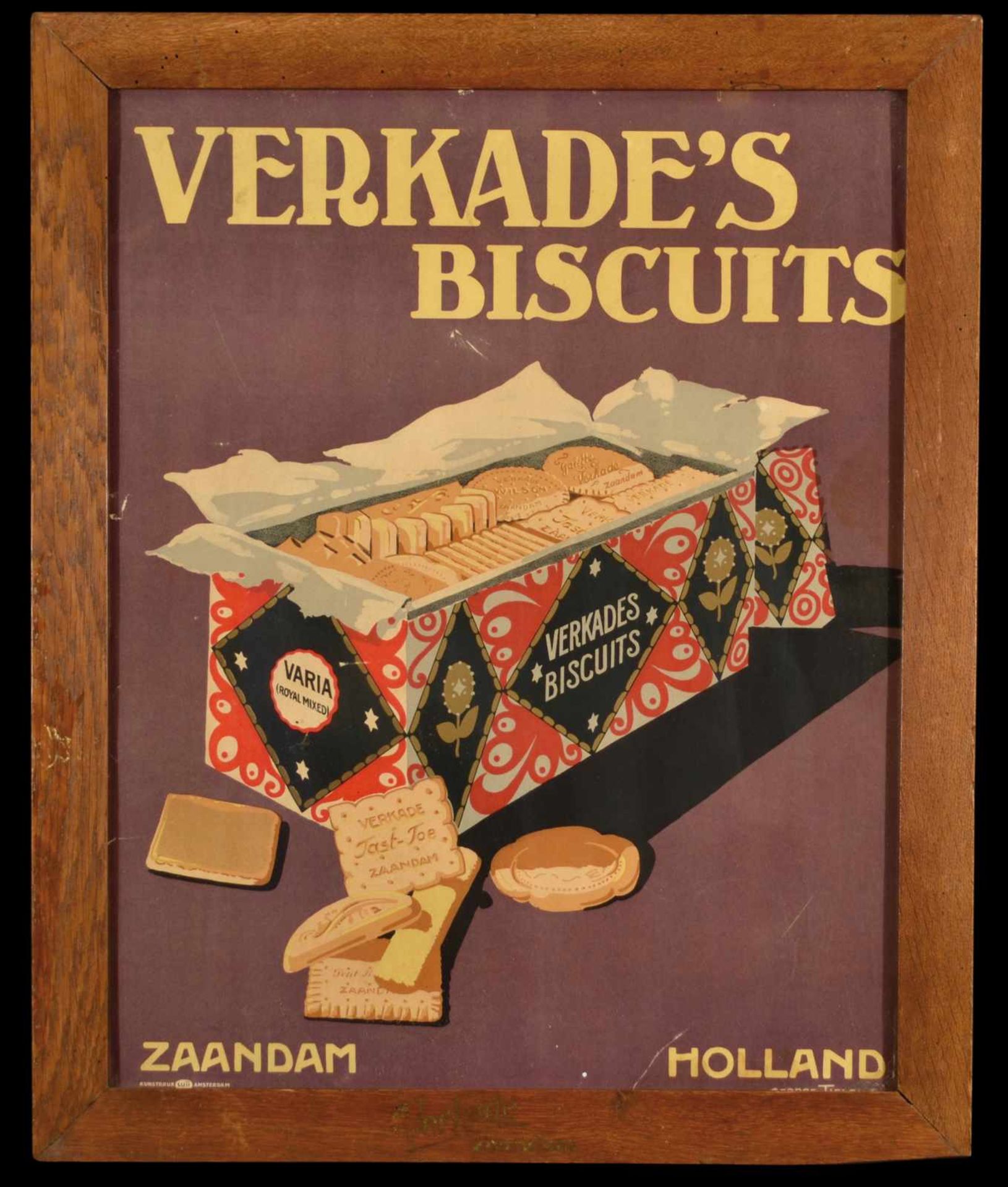 VERKADE's BISCUIT (2) Papplithographie im Holzrahmen hinter Glas, Zaandam/Niederlande um 1930, 49