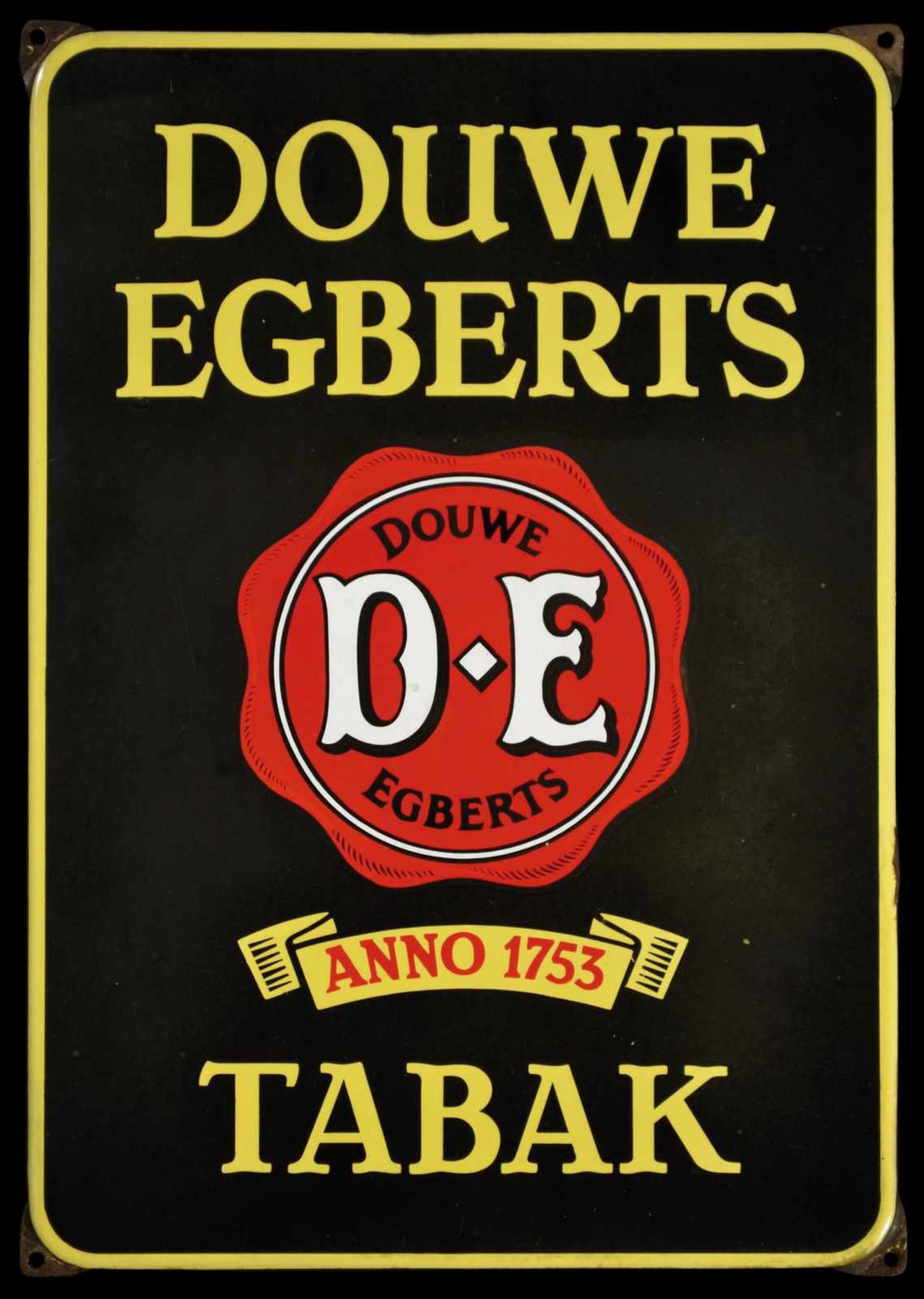 DOUWE EGBERTS TABAK (1) Emailschild als kleine Version, schabloniert, Niederlande vor 1951, 30 x