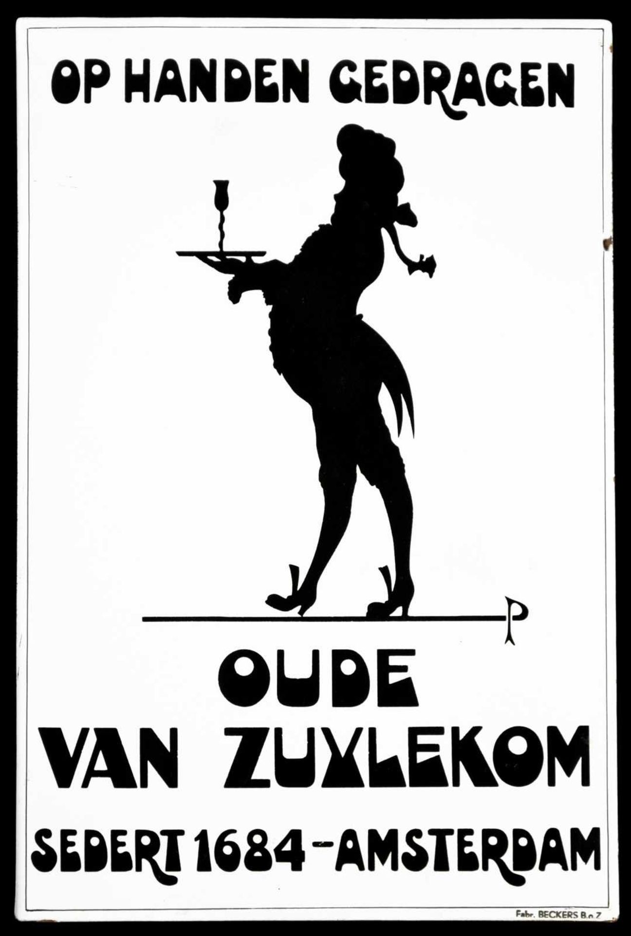 OUDE VAN ZUYLEKOM (1+) Emailschild, abgekantet, dick schabloniert, Amsterdam um 1930, 30 x 45 cm,