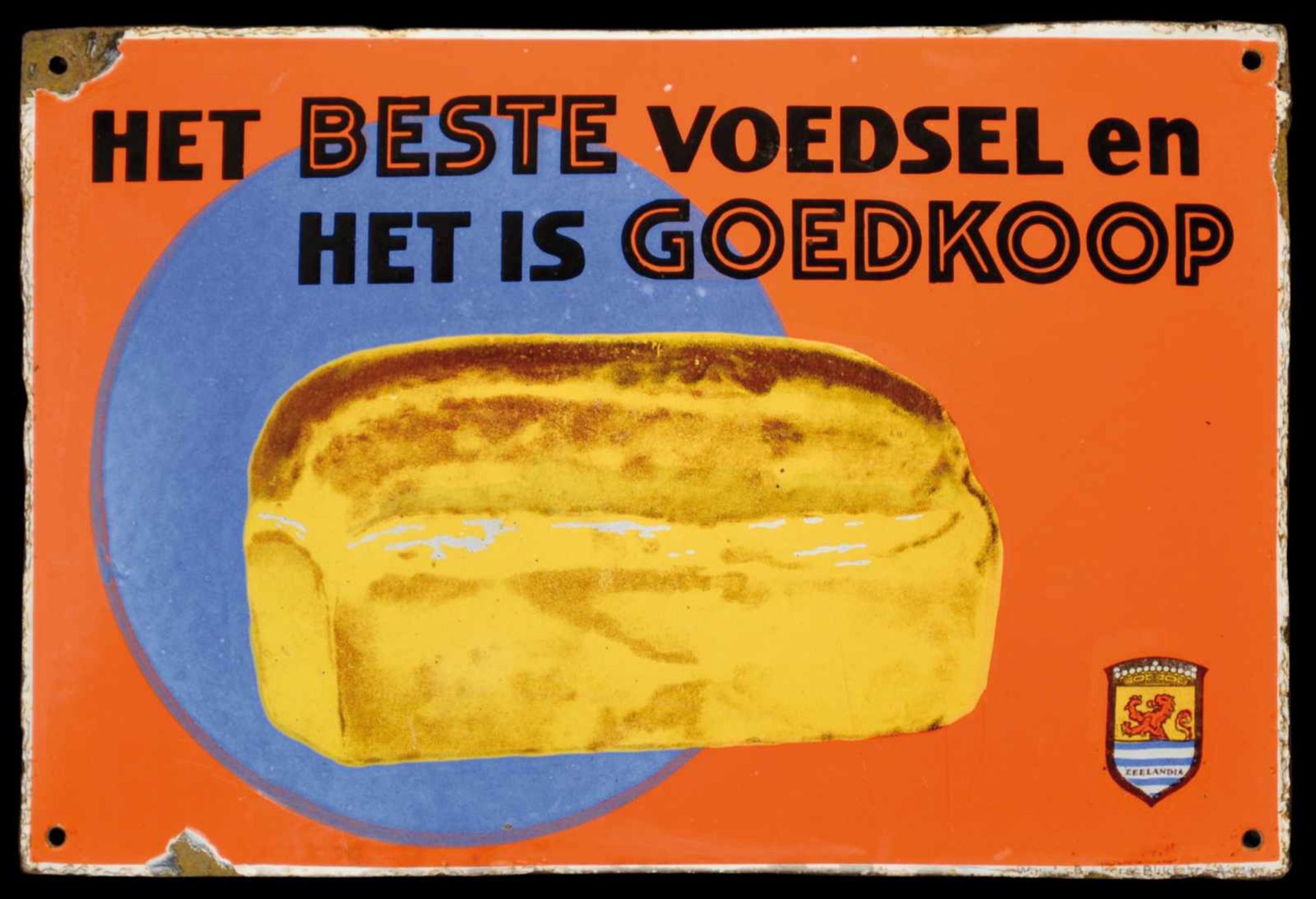 ZEELANDIA orange (2+) Emailschild, gewölbt, schabloniert und lithographiert, Niederlande um 1930, 33