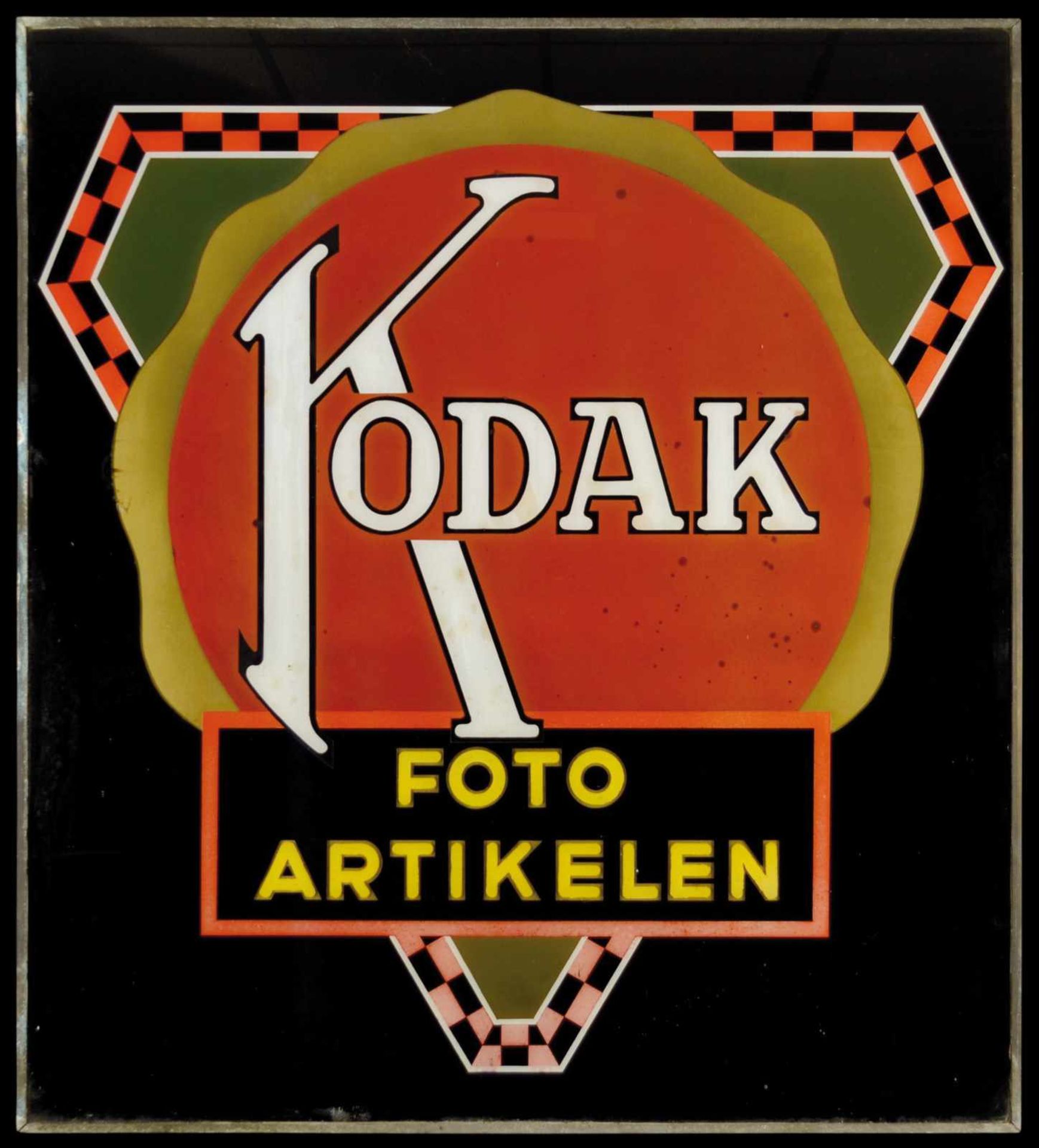 KODAK (2) Hinterglasschild, Niederlande um 1930, 95 x 105 cm, selten Glazen reclamebord, met koper