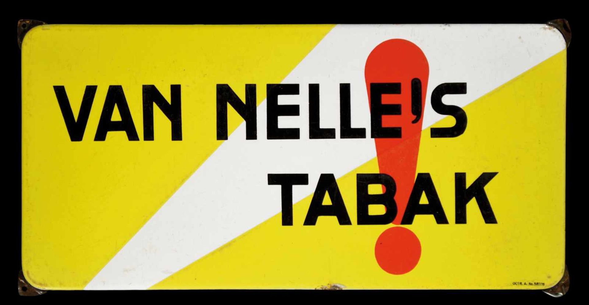 VAN NELLE's TABAK (2) Emailschild, abgekantet, dick schabloniert, Niederlande um 1933, 50 x 25 cm,