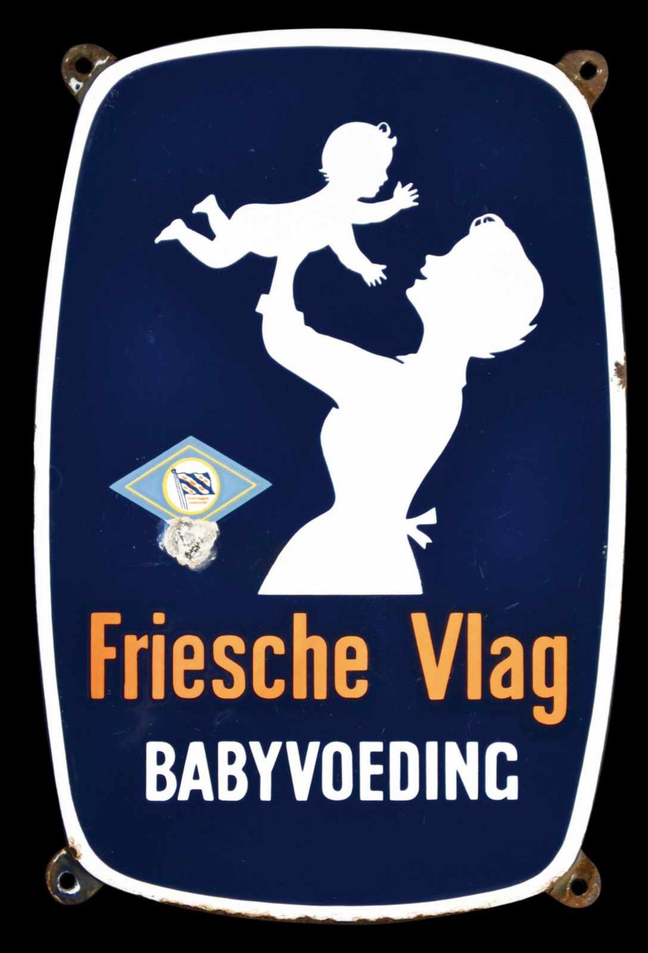 FRIESCHE VLAG (1-2) Emailschild, abgekantet, schabloniert und lithographiert, Niederlande um 1950,