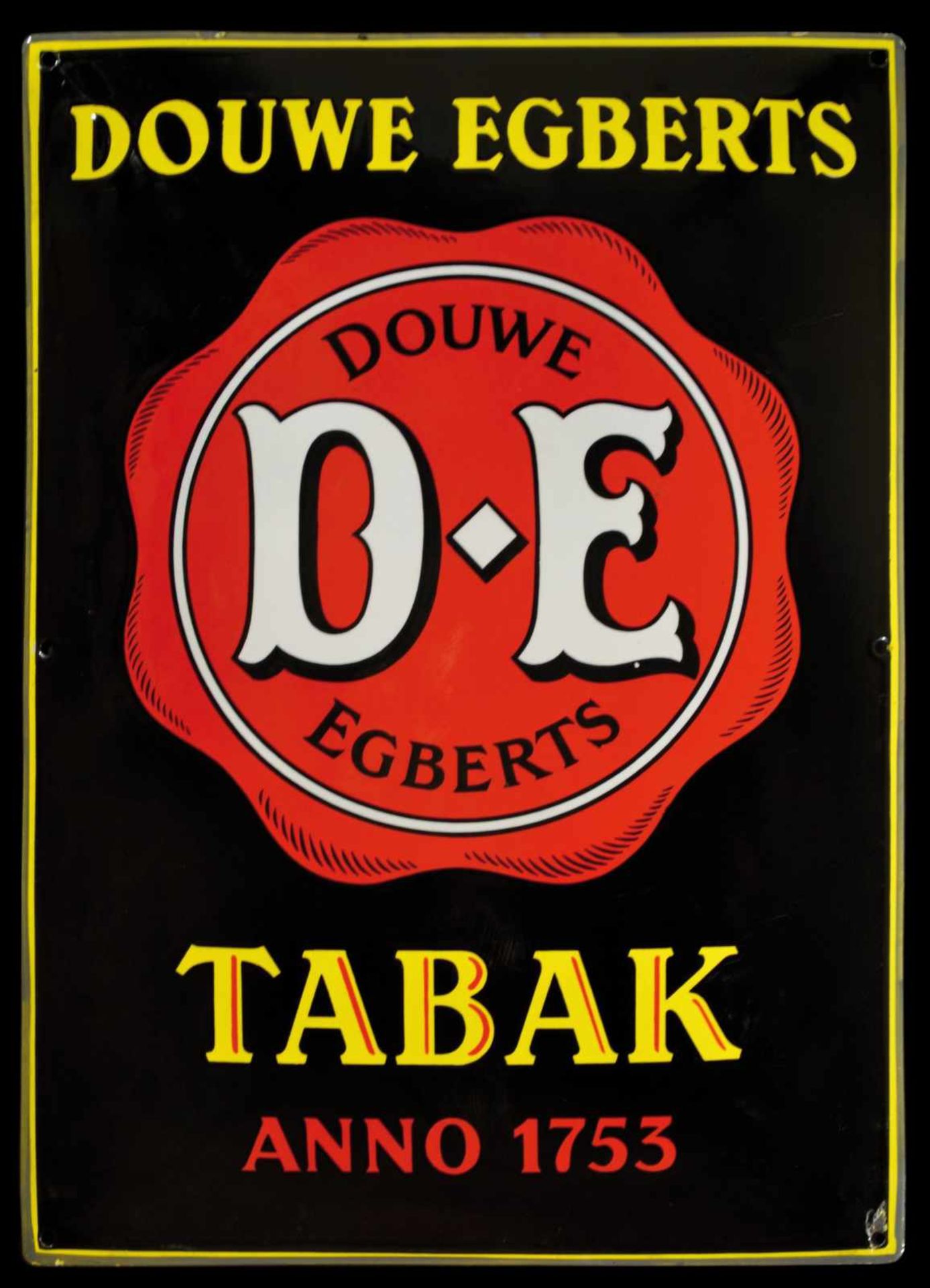 DOUWE-EGBERTS TABAK (1) Emailschild, gewölbt, schabloniert, Niederlande 30er Jahre, 50 x 70 cm