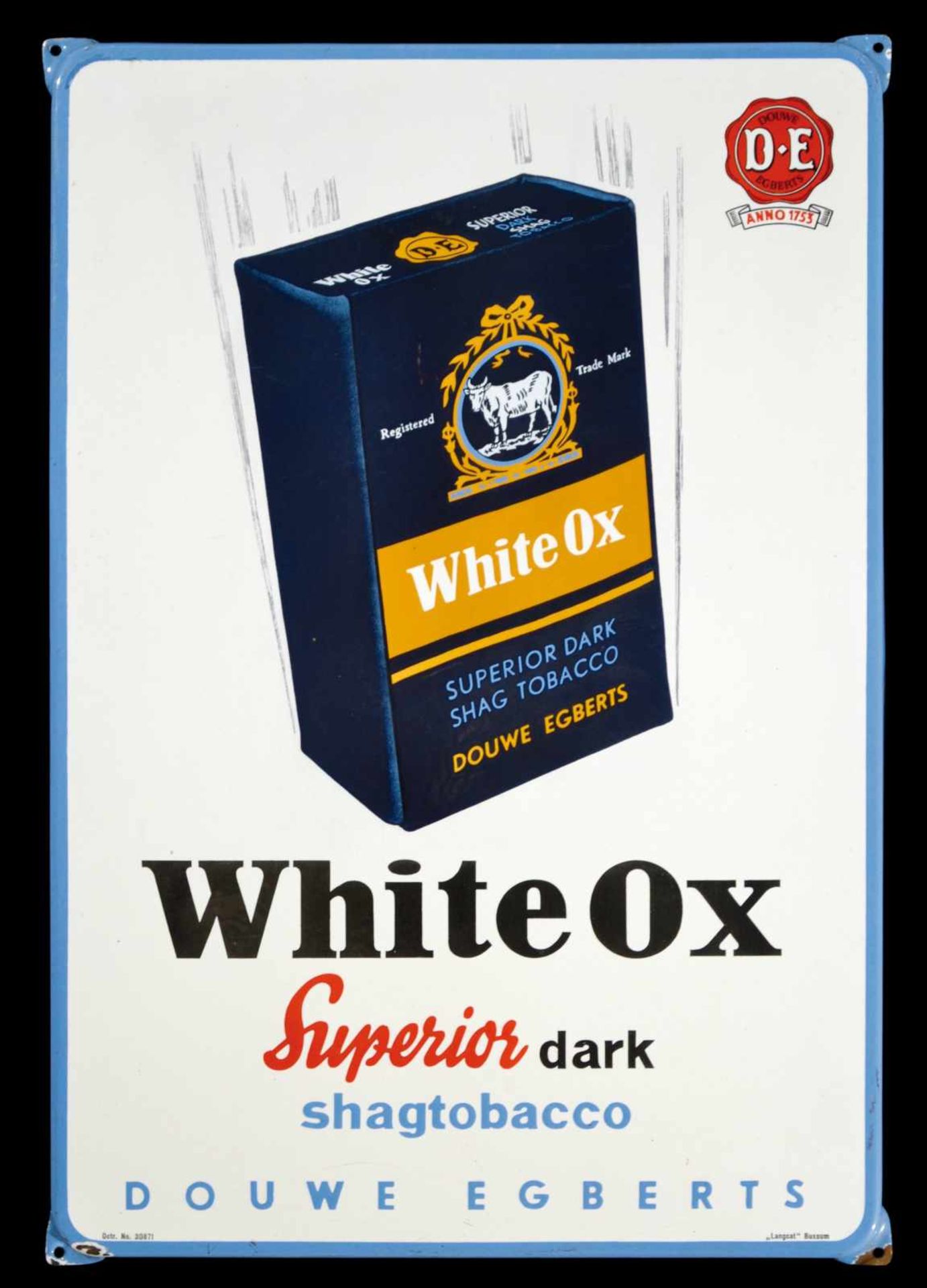 THE WHITE OX - SUPERIOR (1) Emailschild, abgekantet, schabloniert und lithographiert, Joure/
