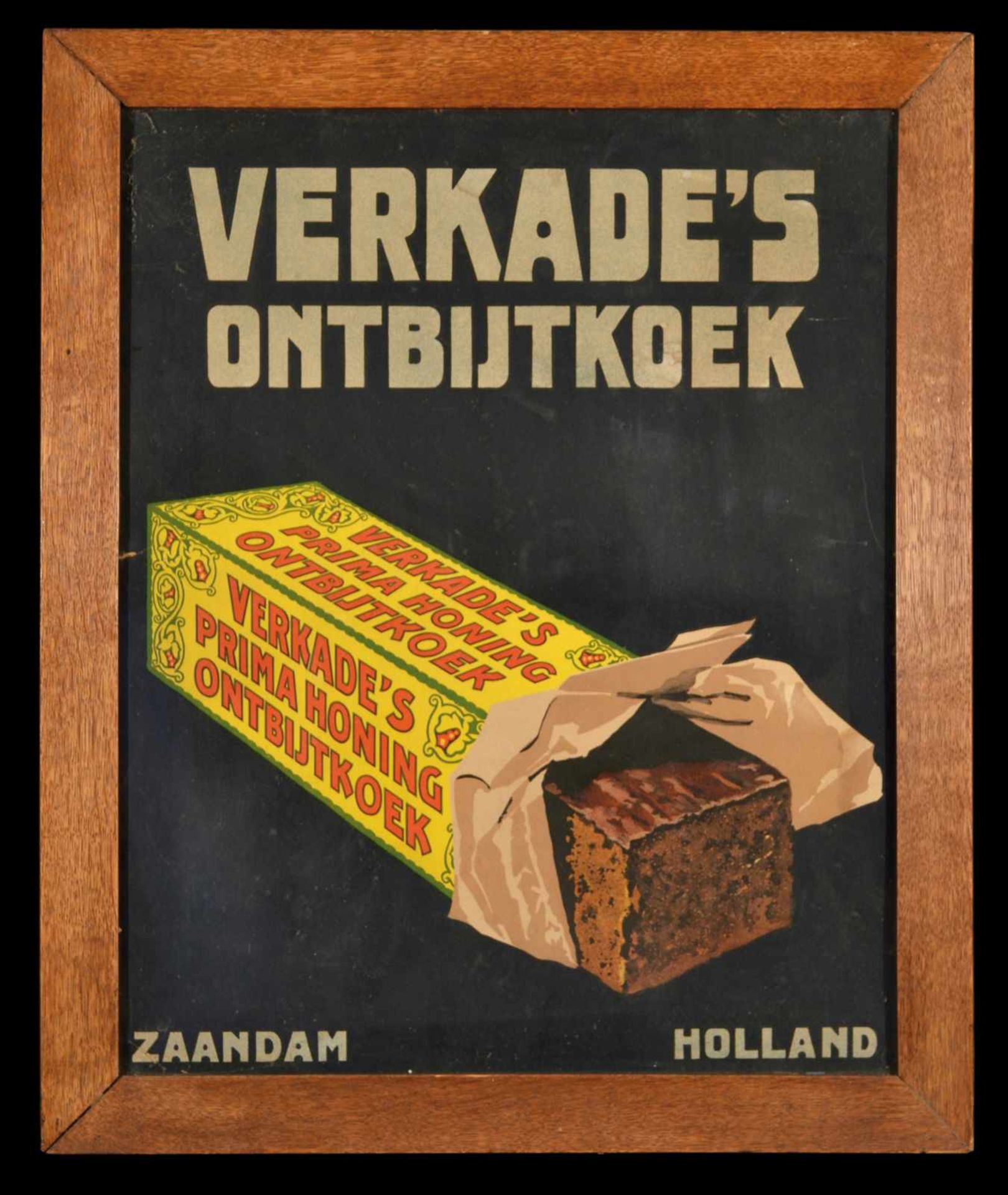 VERKADE's ONTBIJKOEK (2) Papplithographie im Holzrahmen hinter Glas, Zaandam/Niederlande um 1930, 47