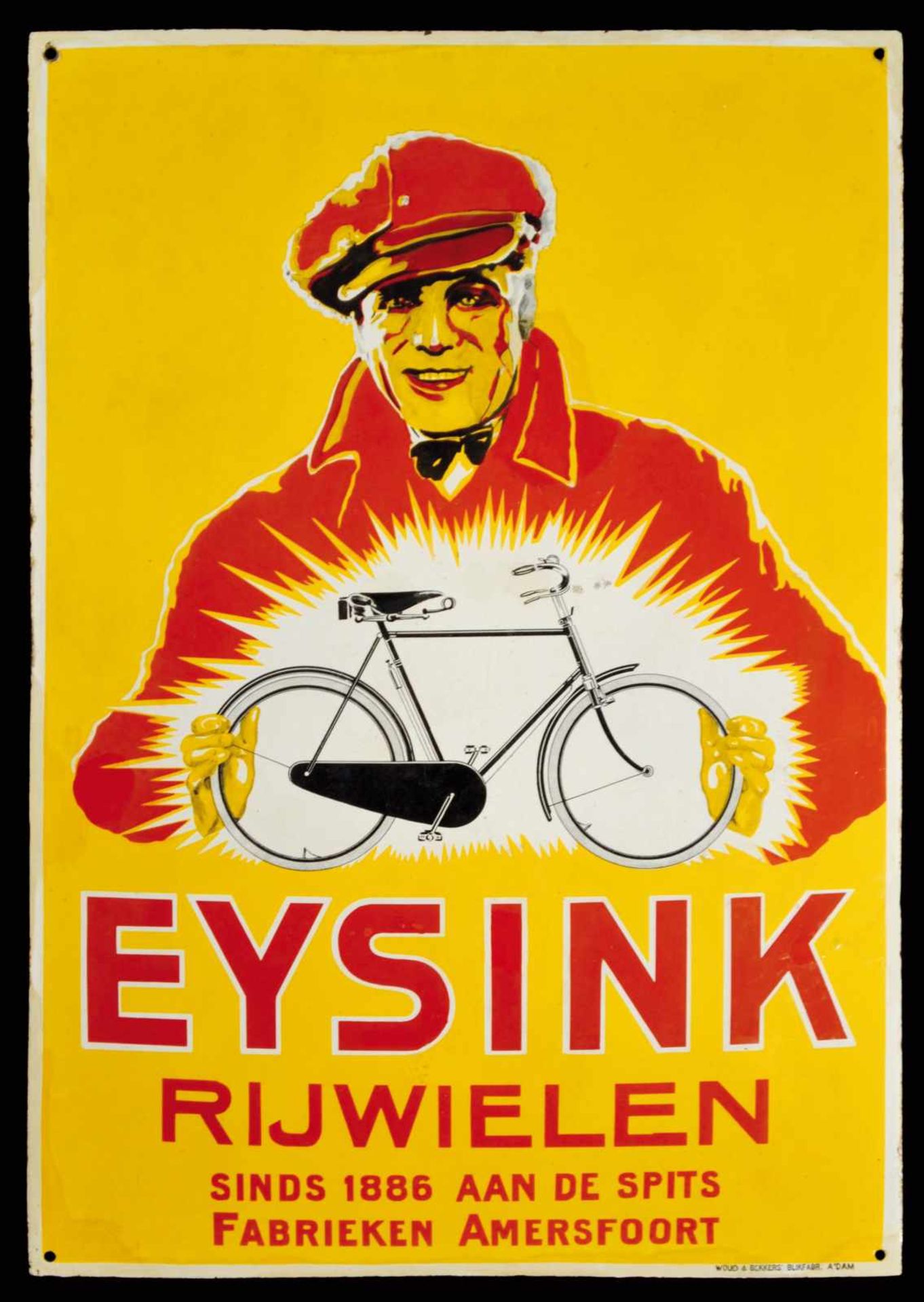 EYSINK RIJWIELEN (R/3) Emailschild, gewölbt, dick schabloniert, zudem lithographiert, Amersfoort/