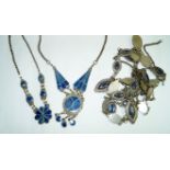 A collection of silver and lapis lazuli continental necklaces,