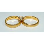 Two 22ct gold bands, joined by a jumpring, (2) weight 8.