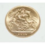 A George V gold half sovereign London mint dated 1914.