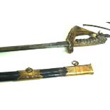 A British Naval officers sword, early 20th Century 75cm single edged single fullered curved blade,