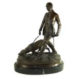 A large bronze figure group after Pierre Jules Mene (1810-1879) Depicting a gentleman walking his