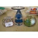 Three assorted glass paperweights to include Wedgwood, Orient & Flume irridescent example,