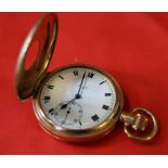 A gold plated keyless wind half hunter pocket watch, a.f.