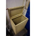 A vintage Lloyd Loom linen basket. CONDITION REPORT: 10" depth, 15" width, 21.