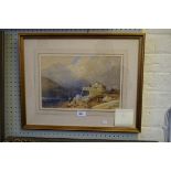 A good quality 19th Century watercolour depicting figures beside harbour scene.