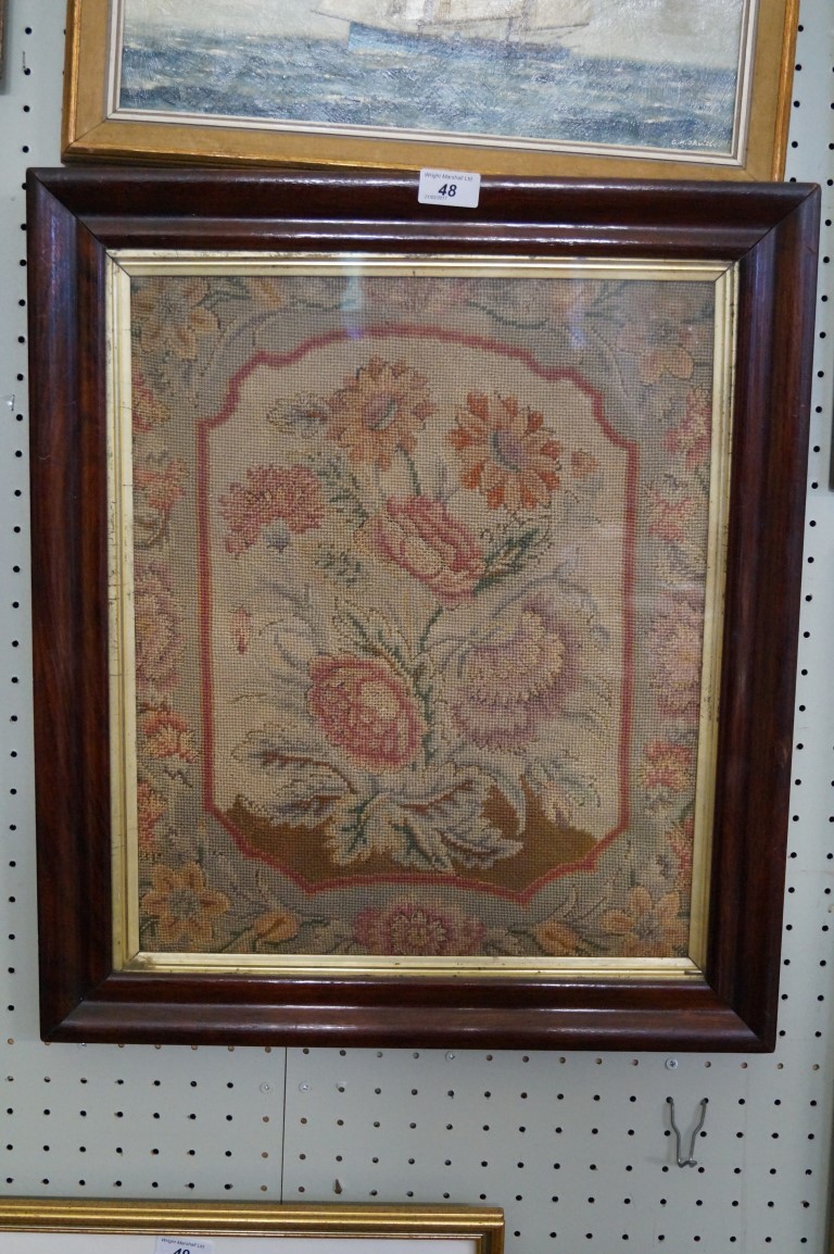 A needlework picture of flowers, mid to late 19th Century,