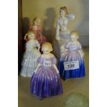 A group of six Royal Doulton miniature lady figurines to include Sairey Gamp, Marie, Rose etc.