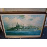 A pencil signed print by Robert Taylor 'HMS Kelly, Grand Harbour Malta, 1941'.