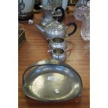 A Cameo pewter four piece tea service together with a tudric pewter cake no.