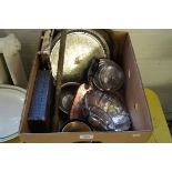 A mixed lot of assorted metalware to include silver-plated and cut glass condiment jar,