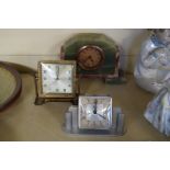 Three assorted Art Deco clocks to include an onyx and marble example.