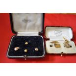 A pair of 9k gold cufflinks Initialled, together with, four shirt stud stamped 9ct,