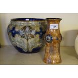 Two pieces of Royal Doulton artware to include jardiniere and cylindrical vase.