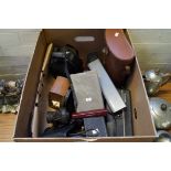 A quantity of assorted cameras and binoculars to include Cannon,