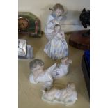 Four assorted Lladro and Nao figures to include a young dancing girl, a figure holding a doll,