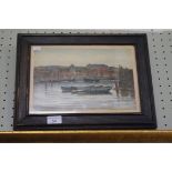 Elias Bancroft watercolour depicting harbour scene.