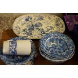 A mixed lot of assorted 19th Century and later blue and white ceramics to include a Dresden vase