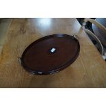 An Edwardian inlaid mahogany twin handled butlers tray of small proportions.