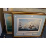 A pencil signed print 'The Battle of Trafalgar' by Robert Taylor.