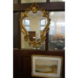 J. Watson watercolour depicting cattle grazing together with a gilt frame wall mirror.