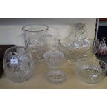 Six pieces of good quality cut glassware to include twin handled ice bucket, large basket,