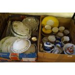 Two boxes of assorted ceramics and glassware to include part dinner service etc.