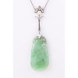 An Art Deco jadeite jade, pearl and diamond necklace The carved jadeite jade,