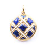 A Victorian enamel sentimental pendant locket The white and blue enamel lattice design to unmarked