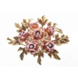 A diamond and enamel floral brooch The brilliant-cut diamond stamen,