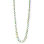 A jadeite jade bead necklace The graduated beads, from approximately 6.18mm to 11.