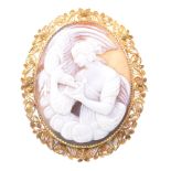 A shell cameo brooch Depicting Hebe feeding Zeus' eagle in Greek mythology,