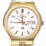 Bulova: A gold plated Accuquartz bracelet wristwatch The circular gold tone dial,