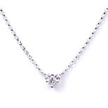 A diamond set heart pendant and chain The pendant composed of a princess-cut diamond flanked by two