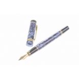 Parker: A Duofold Centennial fountain pen, circa 1980 In blue marble design, with and 18ct gold nib,