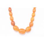 An amber style bead necklace The forty five drilled and polished butterscotch beads,