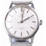 Omega: A stainless steel manual wind Seamaster 30 wristwatch The circular white dial,