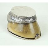 A Edward VII hallmarked silver mounted ink well Modelled in the form of a horses hoof,