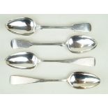 A pair of Victorian hallmarked silver tablespoons Each of plain form with engraved initials to